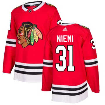 Authentic Adidas Youth Antti Niemi Chicago Blackhawks Red Home Jersey - Black