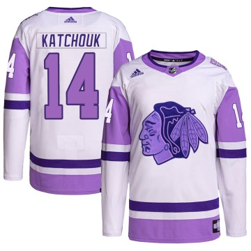 Authentic Adidas Youth Boris Katchouk Chicago Blackhawks Hockey Fights Cancer Primegreen Jersey - White/Purple