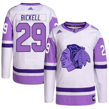 Authentic Adidas Youth Bryan Bickell Chicago Blackhawks Hockey Fights Cancer Primegreen Jersey - White/Purple