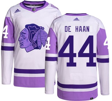 Authentic Adidas Youth Calvin de Haan Chicago Blackhawks Hockey Fights Cancer Jersey - Black