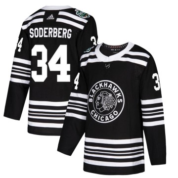 Authentic Adidas Youth Carl Soderberg Chicago Blackhawks 2019 Winter Classic Jersey - Black