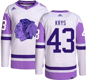 Authentic Adidas Youth Chad Krys Chicago Blackhawks Hockey Fights Cancer Jersey - Black