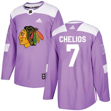 Authentic Adidas Youth Chris Chelios Chicago Blackhawks Fights Cancer Practice Jersey - Purple