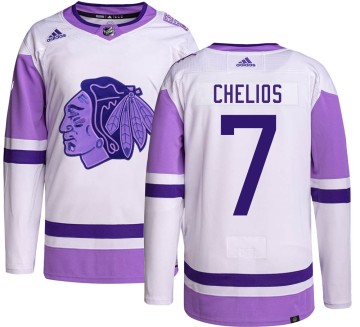 Authentic Adidas Youth Chris Chelios Chicago Blackhawks Hockey Fights Cancer Jersey - Black
