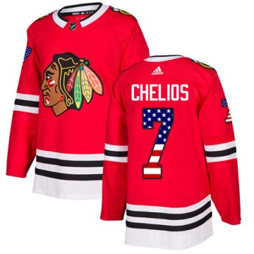 Authentic Adidas Youth Chris Chelios Chicago Blackhawks Red USA Flag Fashion Jersey - Black