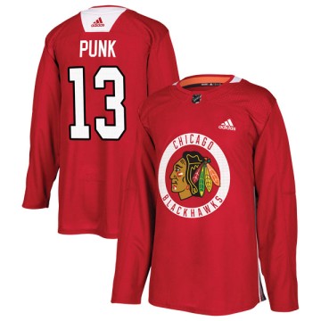 Authentic Adidas Youth CM Punk Chicago Blackhawks Red Home Practice Jersey - Black