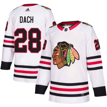 Authentic Adidas Youth Colton Dach Chicago Blackhawks Away Jersey - White