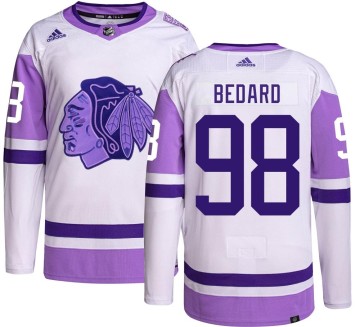 Authentic Adidas Youth Connor Bedard Chicago Blackhawks Hockey Fights Cancer Jersey - Black