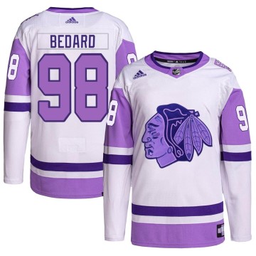 Authentic Adidas Youth Connor Bedard Chicago Blackhawks Hockey Fights Cancer Primegreen Jersey - White/Purple