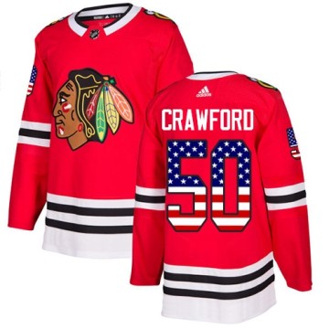 Authentic Adidas Youth Corey Crawford Chicago Blackhawks Red USA Flag Fashion Jersey - Black