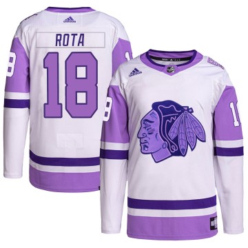 Authentic Adidas Youth Darcy Rota Chicago Blackhawks Hockey Fights Cancer Primegreen Jersey - White/Purple