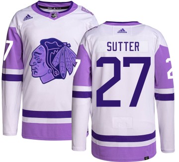 Authentic Adidas Youth Darryl Sutter Chicago Blackhawks Hockey Fights Cancer Jersey - Black