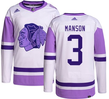 Authentic Adidas Youth Dave Manson Chicago Blackhawks Hockey Fights Cancer Jersey - Black