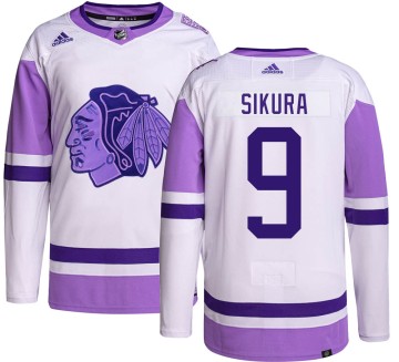 Authentic Adidas Youth Dylan Sikura Chicago Blackhawks Hockey Fights Cancer Jersey - Black