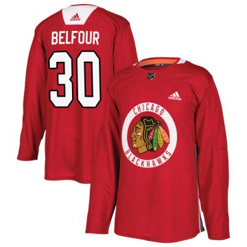 Authentic Adidas Youth ED Belfour Chicago Blackhawks Red Home Practice Jersey - Black