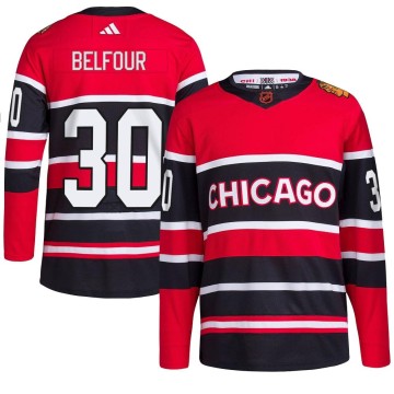 Authentic Adidas Youth ED Belfour Chicago Blackhawks Red Reverse Retro 2.0 Jersey - Black