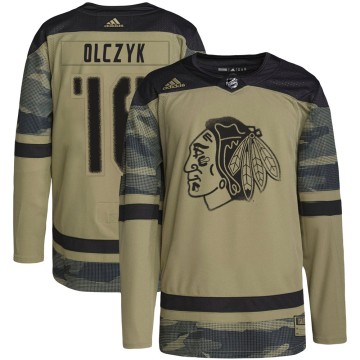 Authentic Adidas Youth Ed Olczyk Chicago Blackhawks Camo Military Appreciation Practice Jersey - Black