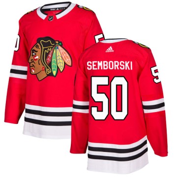 Authentic Adidas Youth Eric Semborski Chicago Blackhawks Red Home Jersey - Black