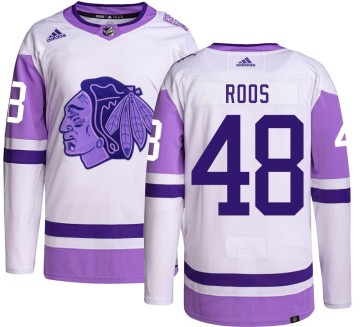 Authentic Adidas Youth Filip Roos Chicago Blackhawks Hockey Fights Cancer Jersey - Black