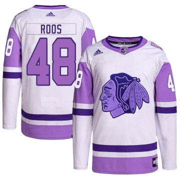 Authentic Adidas Youth Filip Roos Chicago Blackhawks Hockey Fights Cancer Primegreen Jersey - White/Purple