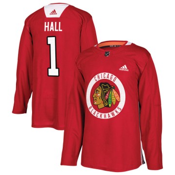 Authentic Adidas Youth Glenn Hall Chicago Blackhawks Red Home Practice Jersey - Black