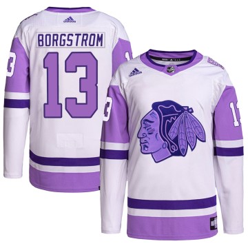 Authentic Adidas Youth Henrik Borgstrom Chicago Blackhawks Hockey Fights Cancer Primegreen Jersey - White/Purple