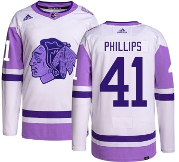 Authentic Adidas Youth Isaak Phillips Chicago Blackhawks Hockey Fights Cancer Jersey - Black