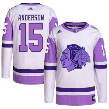 Authentic Adidas Youth Joey Anderson Chicago Blackhawks Hockey Fights Cancer Primegreen Jersey - White/Purple
