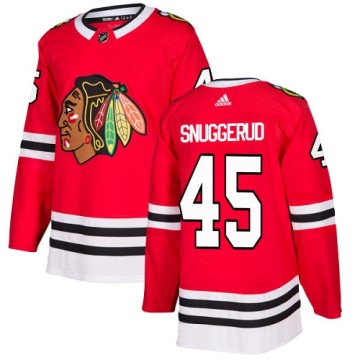 Authentic Adidas Youth Luc Snuggerud Chicago Blackhawks Red Home Jersey - Black
