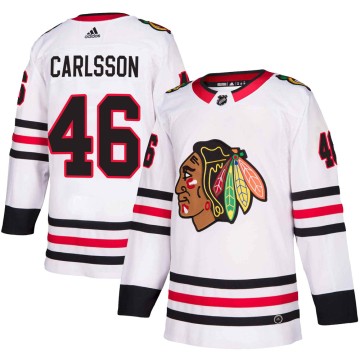 Authentic Adidas Youth Lucas Carlsson Chicago Blackhawks ized Away Jersey - White