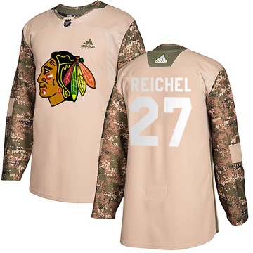 Authentic Adidas Youth Lukas Reichel Chicago Blackhawks Camo Veterans Day Practice Jersey - Black
