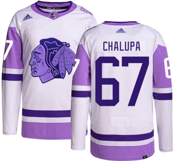 Authentic Adidas Youth Matej Chalupa Chicago Blackhawks Hockey Fights Cancer Jersey - Black