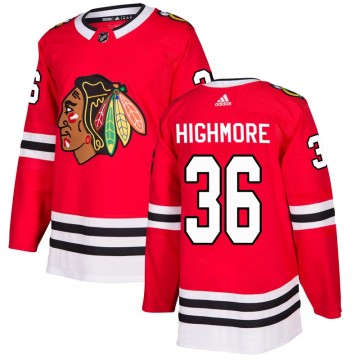 Authentic Adidas Youth Matthew Highmore Chicago Blackhawks Red Home Jersey - Black