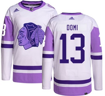 Authentic Adidas Youth Max Domi Chicago Blackhawks Hockey Fights Cancer Jersey - Black