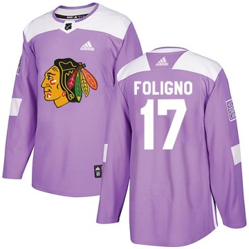 Authentic Adidas Youth Nick Foligno Chicago Blackhawks Fights Cancer Practice Jersey - Purple