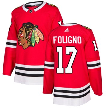 Authentic Adidas Youth Nick Foligno Chicago Blackhawks Red Home Jersey - Black