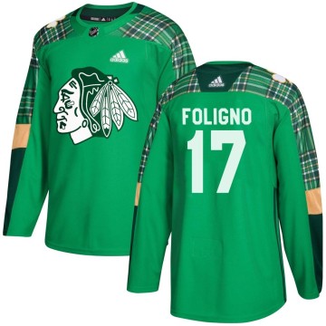 Authentic Adidas Youth Nick Foligno Chicago Blackhawks St. Patrick's Day Practice Jersey - Green
