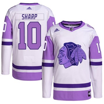 Authentic Adidas Youth Patrick Sharp Chicago Blackhawks Hockey Fights Cancer Primegreen Jersey - White/Purple
