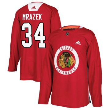 Authentic Adidas Youth Petr Mrazek Chicago Blackhawks Red Home Practice Jersey - Black