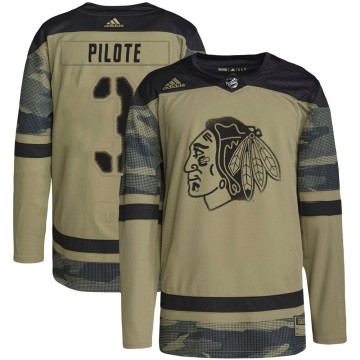 Authentic Adidas Youth Pierre Pilote Chicago Blackhawks Camo Military Appreciation Practice Jersey - Black