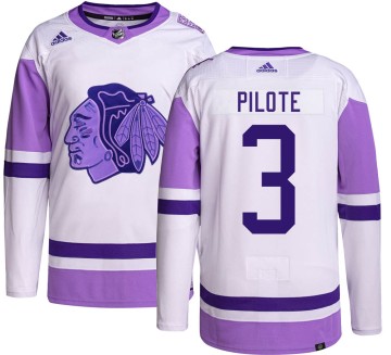 Authentic Adidas Youth Pierre Pilote Chicago Blackhawks Hockey Fights Cancer Jersey - Black