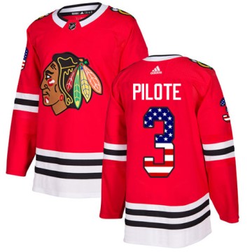 Authentic Adidas Youth Pierre Pilote Chicago Blackhawks Red USA Flag Fashion Jersey - Black