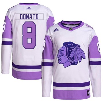Authentic Adidas Youth Ryan Donato Chicago Blackhawks Hockey Fights Cancer Primegreen Jersey - White/Purple