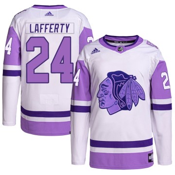 Authentic Adidas Youth Sam Lafferty Chicago Blackhawks Hockey Fights Cancer Primegreen Jersey - White/Purple