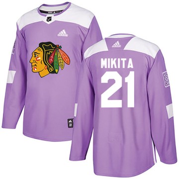 Authentic Adidas Youth Stan Mikita Chicago Blackhawks Fights Cancer Practice Jersey - Purple