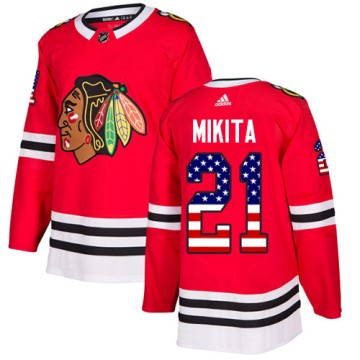 Authentic Adidas Youth Stan Mikita Chicago Blackhawks Red USA Flag Fashion Jersey - Black