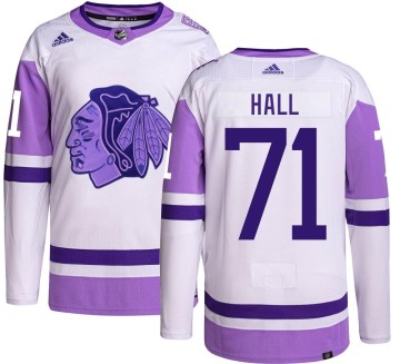 Authentic Adidas Youth Taylor Hall Chicago Blackhawks Hockey Fights Cancer Jersey - Black