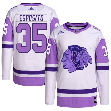 Authentic Adidas Youth Tony Esposito Chicago Blackhawks Hockey Fights Cancer Primegreen Jersey - White/Purple