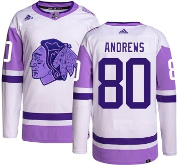Authentic Adidas Youth Zach Andrews Chicago Blackhawks Hockey Fights Cancer Jersey - Black