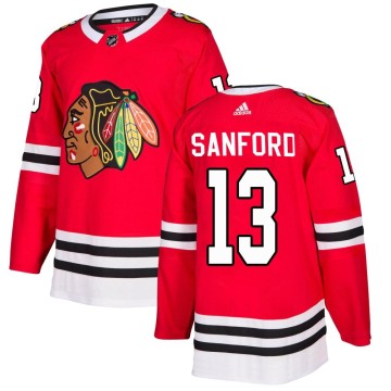 Authentic Adidas Youth Zach Sanford Chicago Blackhawks Red Home Jersey - Black